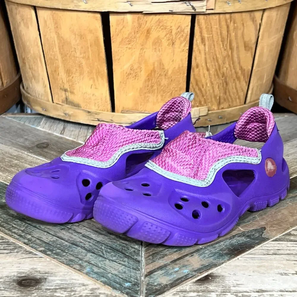 Crocs Micah II Purple Pink Perf Fabric Foam Rubber Sandals Little Girls Size 12